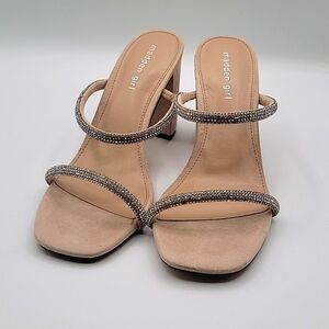 Madden Girl Womens 10Tilly Heeled Sandal Formal  Double Rhinestone Strap Block